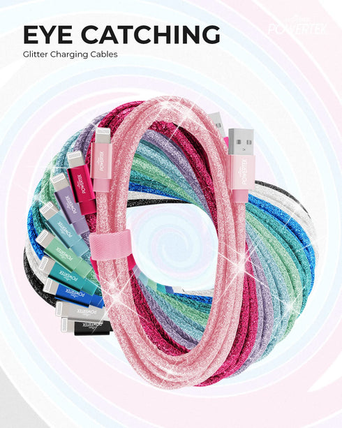 LIQUIPEL Powertek Glitter MFi Certified Charger for Apple iPhone, iPad, 6ft Lightning to USB Cable