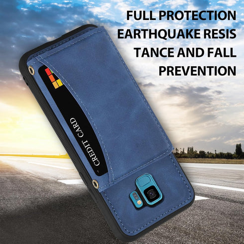 Asuwish Samsung Galaxy S9 Wallet Case with Tempered Glass, PU Leather, Credit Card Holder, Rugged Stand, Blue.