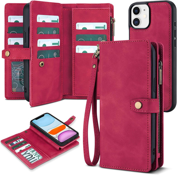 TwoHead for iPhone 11 Wallet Case with Card Holder & Detachable Magnetic Phone