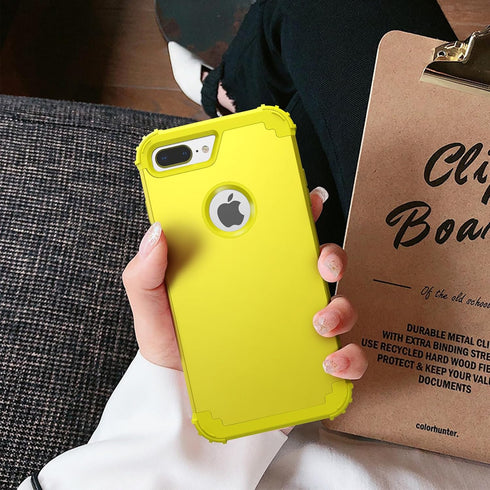 IDweel Yellow iPhone 8 Plus & 7 Plus Case, 3-in-1 Shockproof Hybrid with Screen Protector, Hard PC & Soft Silicone
