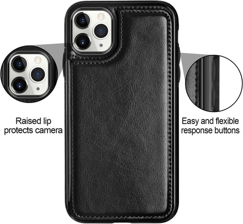 HianDier iPhone 11 Pro Case with Card Holder, Magnetic Closure Shockproof Cover for Women Men (Black)