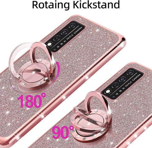 KuDiNi for Revvl v+ 5g Phone Case, Glitter Crystal Soft Clear TPU Luxury Bling Protective Cover with Kickstand Strap