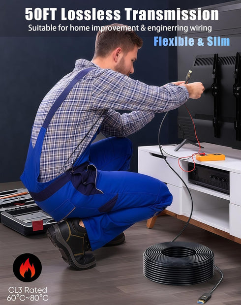 8K 50FT, 48Gbps 2.1 8K@60Hz, 4K@120Hz, HDR10+, 2.3 PS5/4/3 Fiber Optic HDMI Cable High Speed HDMI Cable, Support SBTM
