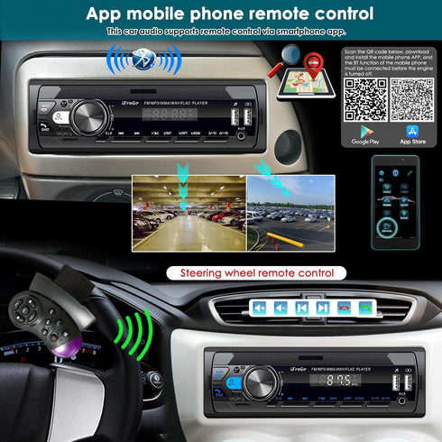 iFreGo USB,SD,AUX,7 MP3 Car Radio Bluetooth, Single DIN Car Stereo,FM Radio,Car Audio Receivers with Handsfree Calling