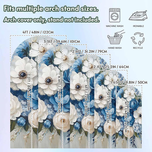 Jnbasdffb 7.2 Country Hydrangeas Flower Wedding Arch Cover,Stretchy Spandex Arch Backdrop Stand Covers FT,Blue White