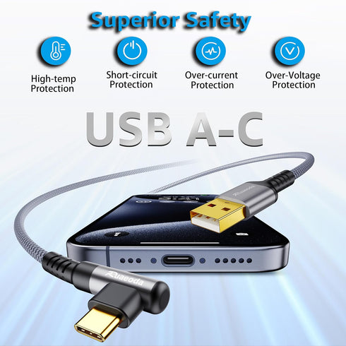 Ruaeoda USB C Cable 2 ft,3.1A Type C Charger Fast Charging Cable, Right Angle USB A to USB C 3A Charger Nylon Braided Compatible with Galaxy S10 S9 Plus S21, Note 10 9 A51 LG G8 G7 Charging Cord