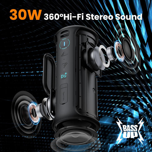 Raymate Bluetooth Speaker, V5.3 Wireless IPX7 Waterproof Shower Speaker, 30W HiFi Stereo Sound, 15H Playtime
