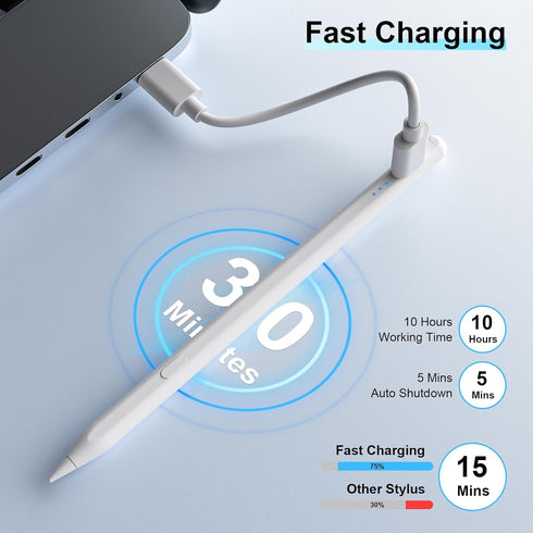 Stylus Pen for iPad (2018-2023) - USB-C Fast Charging, Palm Rejection, Compatible with Multiple iPad Models