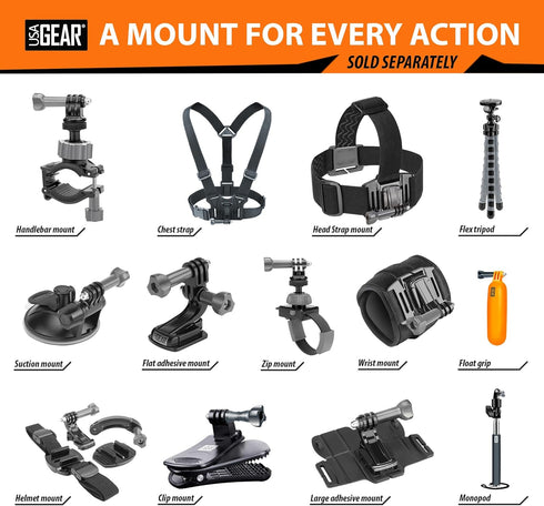 USA Gear Large Sticky Mount for GoPro Hero 11 9/8/5, Insta 360, DJI Osmo Action 3, AKASO EK7000 and more Action Cameras