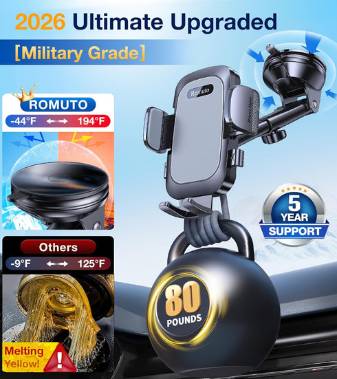 Romuto Car Phone Holder MountStrongest Suction Phone Mount for Car Cell Phone Holders for Your Car Accessories