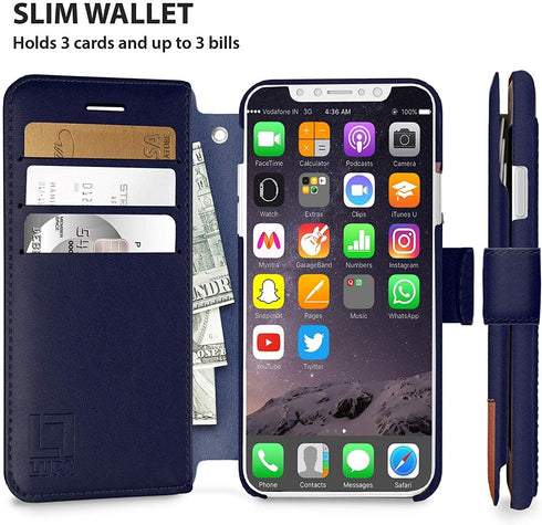 Compatible iPhone XR Wallet Case for Women and Men, Slim & Protective with Card Holder, Vegan Leather, Desert Sky