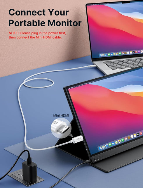 JSAUX USB-C to Mini HDMI Cable 6.6FT (NOT HDMI), Laptop to Portable Monitor Cable, High Speed 4K Cord (4K@30Hz/2K@60Hz/1080P), Compatible for Portable Monitor, Steam Deck, Laptop, Phone, ROG Ally