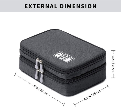 mygreen Waterproof Electronics Travel Organizer, Double Layer Cable Storage Bag for Charger, Phone, Black