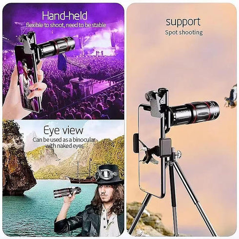 LXSMPWY 64X Zoom Mobile Phone Telephoto Lens with Tripod & Phone Clamp - HD FMC Monocular Lens for Long Distance