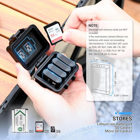 DB-110 LI-92B LI-90B NP-50 Battery and SD Micro SD Card Case, Water-Resistant & Shockproof, Camera Battery Case Holder Storage Box for 4X DB-110/LI-90B/LI-92B/EN-EL19/EN-EL10/NB-13L/NP-BX1/SLB-11A