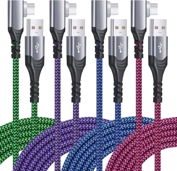 Excgood 90 Degrees USB Type C Cable 10ft 4-Pack Right Angle Fast Charger Cord for Galaxy S10/S9/S8/Note, Pixel and More
