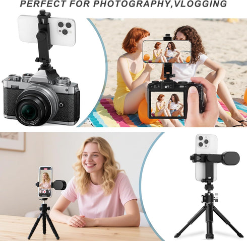 EszkozTA 360 1/4" Universal Cell Phone Tripod Mount Adapter, Camera Hot Shoe Phone Holder Clamp with Rotation Bracket