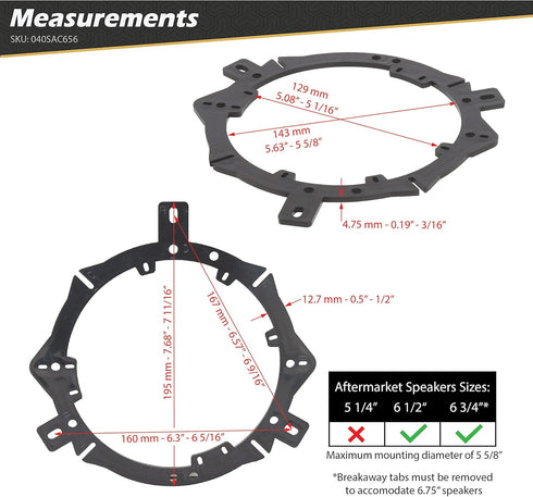 Scosche Select 1988 to 2019 Speaker Adapter for Chrysler, Dodge, Jeep, Plymouth 6.5” - 6.75” (1 Pair) SAC656