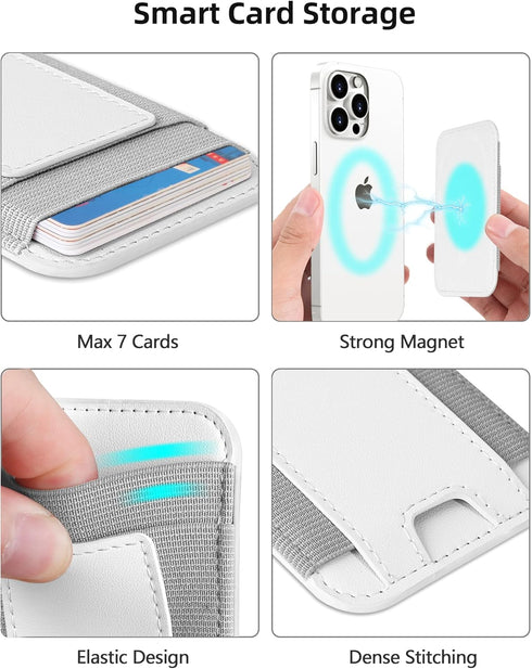 Upgraded Magsafe Wallet, Strongest Magnetic Wallet for iPhone with 2 Card Slots, Vegan Leather, Fits 7 Cards