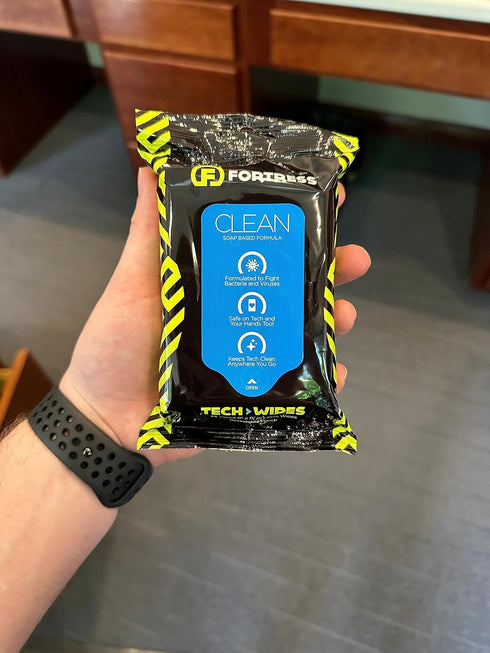 Fortress Electronic Wipes (25 ct.), Travel Size Skin-Safe Cleaning Wipes for Tech, Fresh Clean Scent
