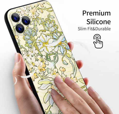 Berkin Arts Compatible with iPhone 11 Pro Case, Silicone Cover with Screen Protector, Floral Design