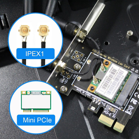 GLOTRENDS WA02 Mini PCIe to PCIe X1 WiFi Bluetooth Adapter for Mini PCIe WiFi 4/5/6/6e Module, Coral TPU Module, with