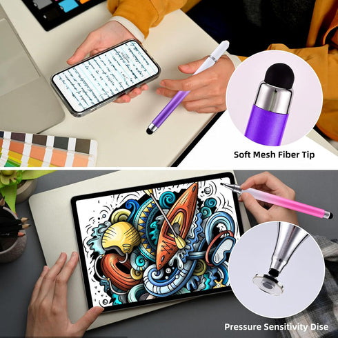 2 in 1 Stylus Pens for Touch Screens, 3 Pcs Stylus Pencil with Transparent Disc & Silicone Tip for All Touch Devices