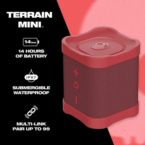 Skullcandy Terrain Mini Wireless Bluetooth Speaker, IPX7 Waterproof Portable with Dual Custom Passive Radiators, 14