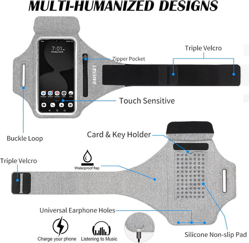 Running Armband with Earphone Bag for iPhone 16 15 Pro 14 Plus 13 11 XR XS, Galaxy S24/S10, Water Resistant Phone Holder