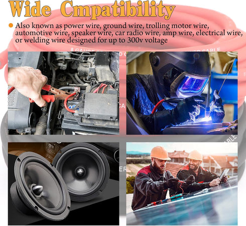 AWG 8 Gauge Wire Cable - 50ft Each (Black/Red) Copper Clad Aluminum CCA with 8ga terminals, 60A ANL Fuse Block for