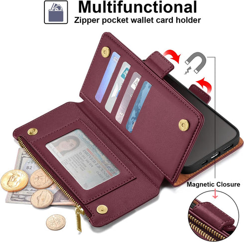 Antsturdy Galaxy A71 5G Case Wallet with Card Holder, RFID Blocking PU Leather Flip Shockproof Cover with Strap, Wine