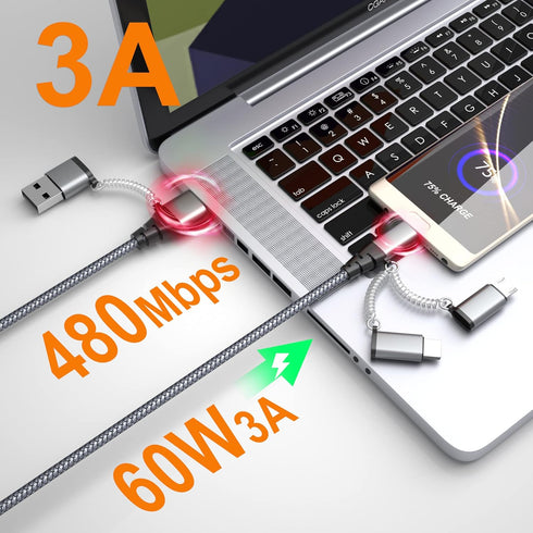Shopify SEO Optimized: USB C Multi Fast Charging Cable 60W 3A, Nylon Braided, USB A/C to Type C/Micro/iPhone Adapter,