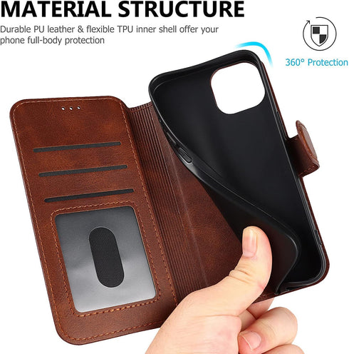 QLTYPRI 13 13 6.1 inch Case for iPhone Premium PU Leather Simple Wallet Case Card Slots Kickstand Magnetic Closure