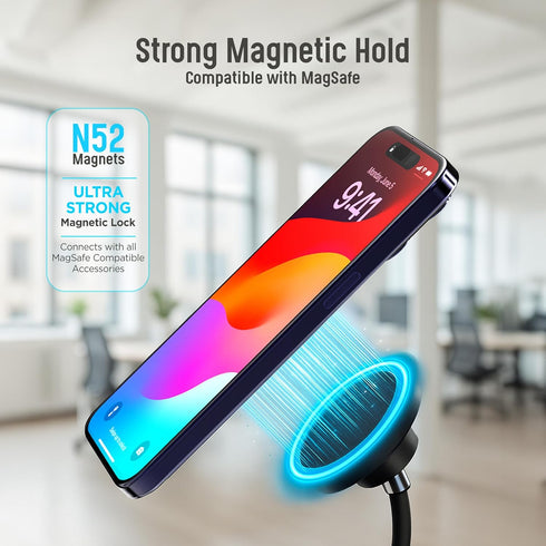 GALVANOX (15W) Magnetic Fast-Charging Desk Phone Stand (Adjustable Height) Compatible with MagSafe, Tall Wireless