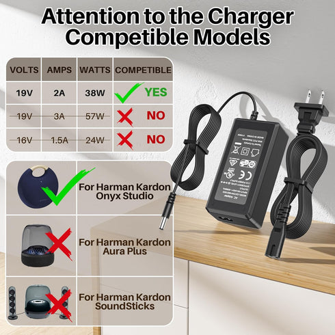 Charger for Harman Kardon Speaker Onyx Studio 1-8, 19V DC Power Supply for Wireless Speakers