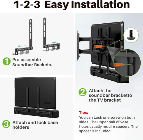 USX MOUNT Soundbar Mount for TV, Sound Bar Mount Up to 13.2 lbs, Two Removable and Lockable Hooks for Back or Bottom