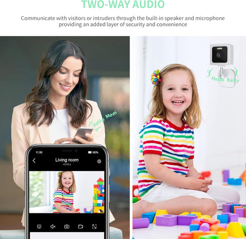 Indoor and Outdoor Weatherproof IP65 2K Wi-Fi Smart Home Security Camera with Color Night Vision, 2-Way Audio