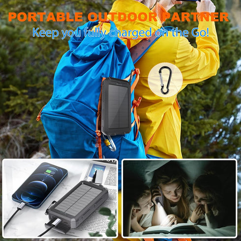 Kepswin 20,000mAh, 4 Pack Solar Charger Portable Power Bank, Cables Outdoor Waterproof External Backup Phone Charger