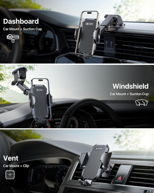 andobil Phone Mount for Car, Military-Grade Holder for Dashboard, Windshield, Vent, Fits iPhone 15 and Samsung S24