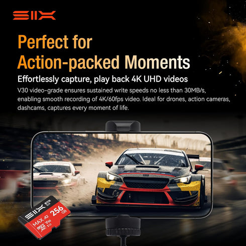 SIX M200 64GB 190MB/s 4K A2, U3, V30 64GB Micro SD Card Read Up to for UHD Continuous Recording - microSDXC Memory Card