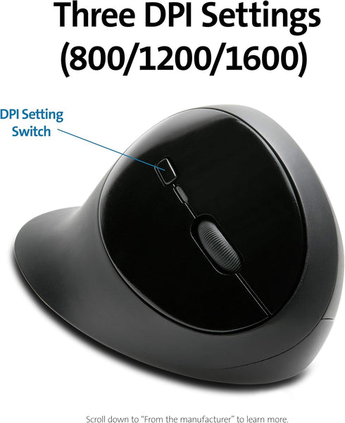 Kensington Pro Fit Ergonomic Wireless Mouse, Black (K75404WW), 8"x6"x4"