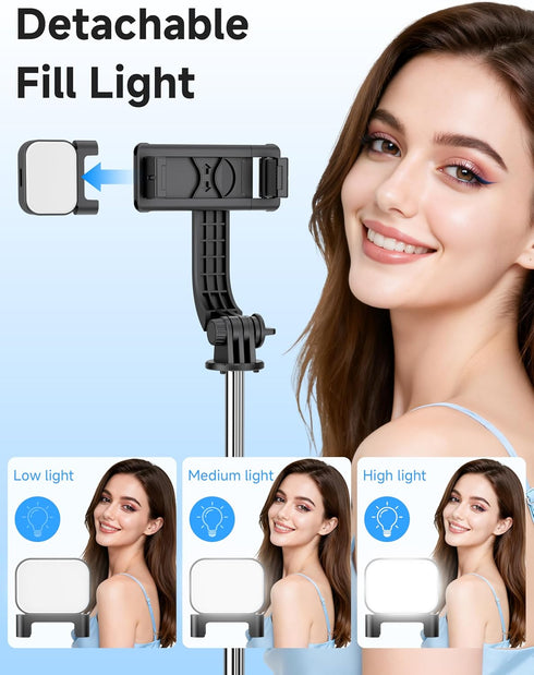SelfieShow Mini Selfie Stick Travel Tripod for Cell Phone with Light, Extendable Selfie Stick for iPhone
