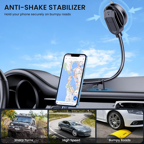 Magsafe Car Mount with Strong Magnets & Anti-Shake, Magnetic Phone Holder for Car, 18CM Long Arm for iPhone 15, 14, 13,