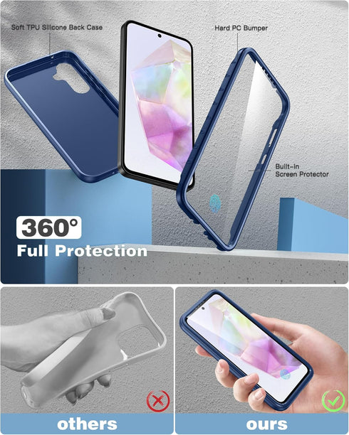 FNTCASE for Samsung Galaxy A35-5G Case: Phone Case with Built-in Screen Protector Protective Silicone Cell Phone Cover Rugged Shockproof Full Protection Slim Dual Layer Case for Men Women Kids Blue