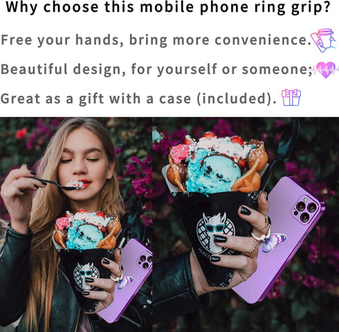 Purple Metal Cell Phone Ring Butterfly Holder, Finger Kickstand Back Stand Hand Grip Compatible with Smartphone, Tablet, E-Reader, Etc.