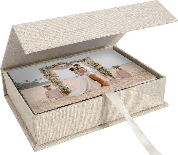 Linen Photo Storage Box 4x6, Beige Memory Box for Photos, Pictures, Certificates, Scrapbooking Supplies, Keepsakes,