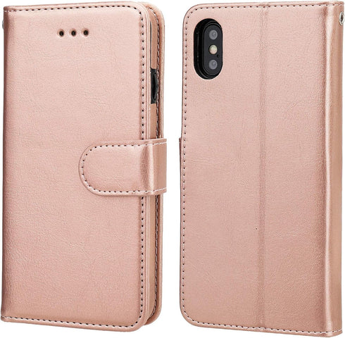 Bocasal Wallet Case for iPhone Xs Max, PU Leather Magnetic Detachable Kickstand Shockproof Cover with Wrist Strap
