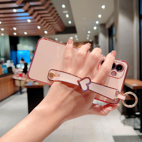 ZTOFERA Luxury Cute Plating Edge Case for Samsung Galaxy A15 5G, with Wrist Strap, Pink