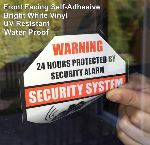 Front Self Adhesive Vinyl Outdoor/Indoor (4 Pack) 89mm X 89mm Home Business Security Burglar Alarm System Window Door Warning Alert Sticker Decals by Rockmount Electronics