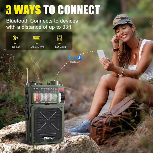 Emergency Crank Radio - Emgykit 4000mAh AM/FM/WB/SW/NOAA Weather Radio with Bluetooth, Flashlight, SOS Alarm